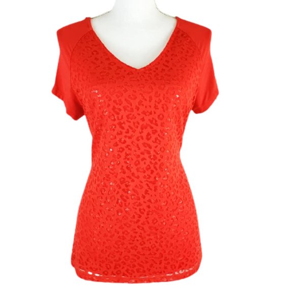 Nue Options Tops - SOLD ***** Nue Options Sequins Cheetah Print Top